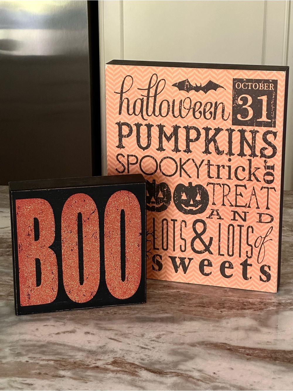 Halloween Decor Bundle Set of 2 Wood Signs - Pumpkins, Trick or Treat, Spooky